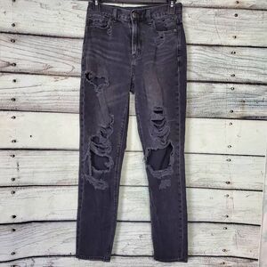 American Eagle Mom Jeans Women’s Size 0 Regular Black Distressed Ripped High Ris